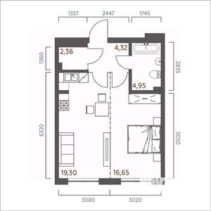 1-к квартира, вторичка, 48м2, 4/19 этаж