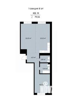 2-к квартира, строящийся дом, 80м2, 8/11 этаж