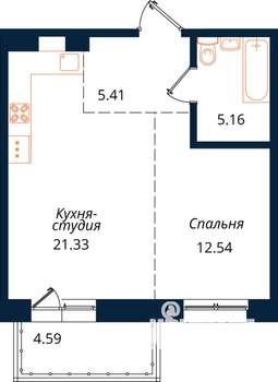 1-к квартира, строящийся дом, 49м2, 13/18 этаж