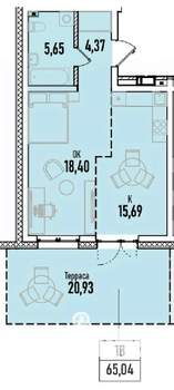 1-к квартира, вторичка, 65м2, 1/19 этаж