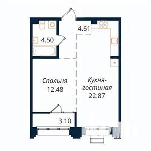1-к квартира, строящийся дом, 47м2, 5/18 этаж