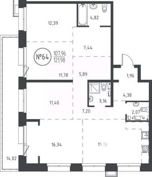 4-к квартира, вторичка, 121м2, 11/19 этаж