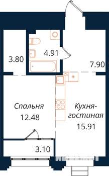 1-к квартира, вторичка, 48м2, 2/18 этаж