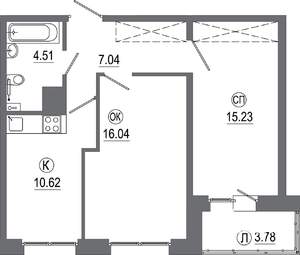 2-к квартира, вторичка, 57м2, 9/16 этаж