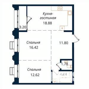 2-к квартира, строящийся дом, 69м2, 4/18 этаж
