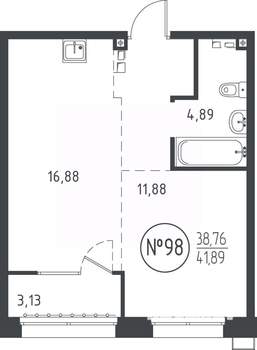 1-к квартира, вторичка, 42м2, 5/10 этаж
