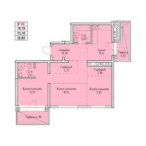 3-к квартира, строящийся дом, 80м2, 19/19 этаж