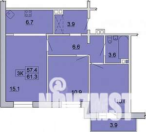 3-к квартира, строящийся дом, 62м2, 9/9 этаж