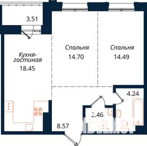 2-к квартира, строящийся дом, 66м2, 18/18 этаж