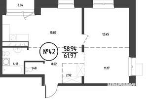 2-к квартира, строящийся дом, 62м2, 9/19 этаж