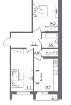 2-к квартира, сданный дом, 61м2, 6/9 этаж