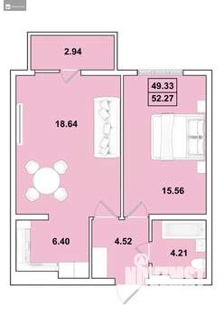 2-к квартира, вторичка, 52м2, 2/16 этаж