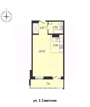 1-к квартира, вторичка, 51м2, 7/18 этаж