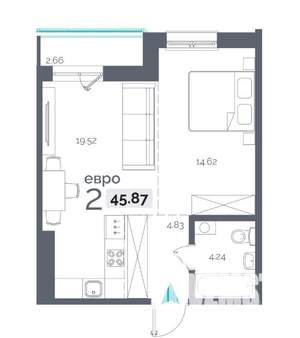 2-к квартира, вторичка, 46м2, 10/15 этаж