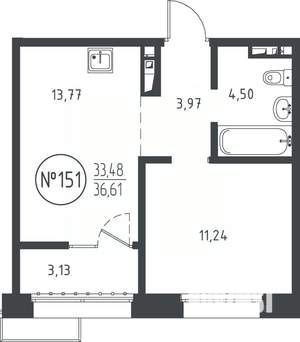 1-к квартира, вторичка, 37м2, 9/10 этаж