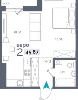 1-к квартира, вторичка, 46м2, 14/9 этаж