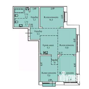 4-к квартира, строящийся дом, 85м2, 12/19 этаж