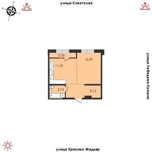 1-к квартира, строящийся дом, 38м2, 8/14 этаж