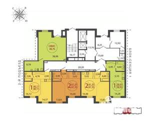 2-к квартира, строящийся дом, 41м2, 1/19 этаж