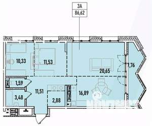 3-к квартира, вторичка, 87м2, 8/19 этаж