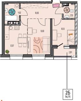 2-к квартира, вторичка, 57м2, 17/18 этаж